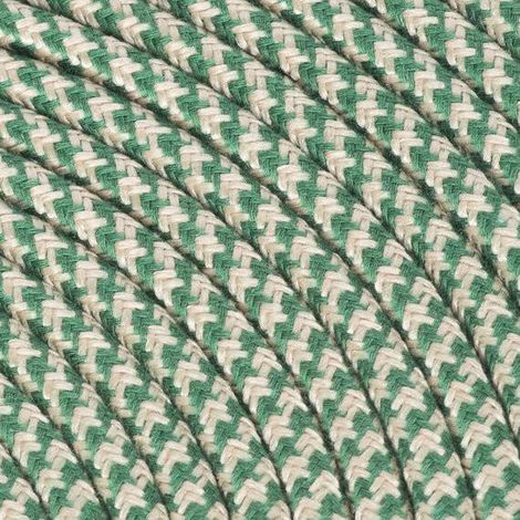 Fil Électrique Pied de Poule Naturel et Vert 2x0,75mm² - Câble Électrique Textile de Qualité