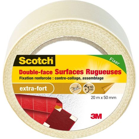 Rouleau adhésif double face pour surfaces rugueuses – Largeur 50 mm – Longueur 20 m – Polyester pour fixation durable – Scotch (1/4)