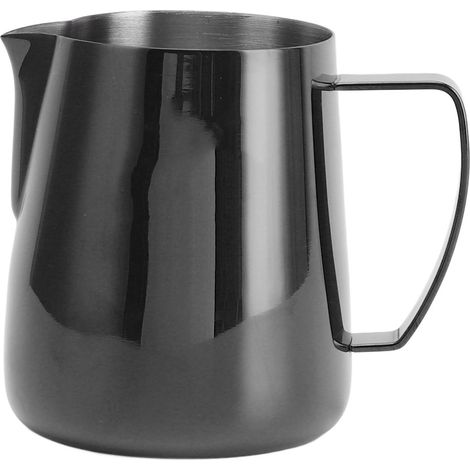 Kaffee- und Milchbecher, Milchaufschäumkännchen, rostfreier spitzer Ausguss aus Edelstahl 304 für Bar und Hotel (Schwarz 400 ml).