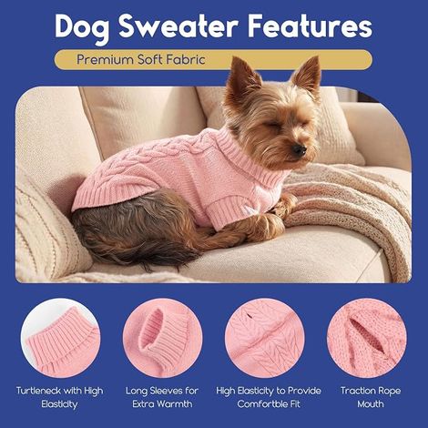 Pull Chien Taille M, Pull-Overs pour Chiens avec Manches, Tricot Pull pour Chien, Col Roulé Pull-Overs pour Chiens pour Bouledogue Français Teckel (1/4)