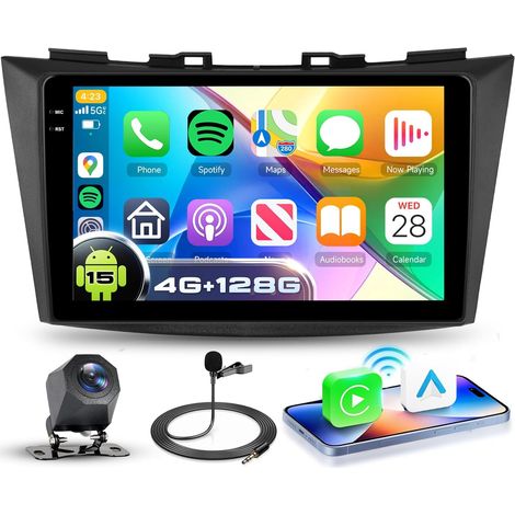 4G+128G Autoradio Android 15 pour Swift 2011-2017 Ertiga 2012-2017, 9'' in-Cell HD Écran Tactile avec Carplay Android Auto sans Fil GPS Wi-FI USB Bluetooth FM RDS Caméra (1/5)