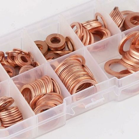 Rondelles Plates 200Pcs, Rondelles en Cuivre Assortiment Kit Joint Rondelle Plate en Acier Inoxydable Cuivre pour L'étanchéité des Vis Bagues D'étanchéité-Livré Avec Bote 9 Tailles (1/4)