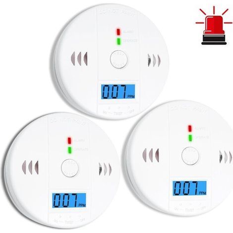 Juego de 3 detectores de monóxido de carbono, detector de CO, alarma de monóxido de carbono, detector de CO2 a pilas con pantalla LCD, para el hogar, la cocina, el restaurante, el hotel y la oficina. (1/5)