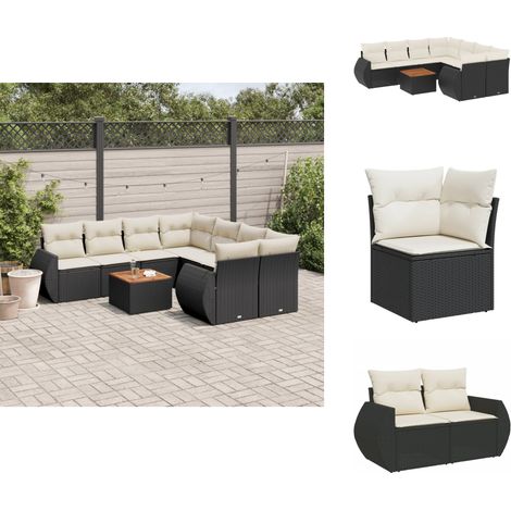 9-tlg. Garten-Sofagarnitur mit Kissen Schwarz Poly Rattan - Gartensorte - Gartenmöbelset - Outdoor Möbel - Esstisch - Lounge Set (1/5)