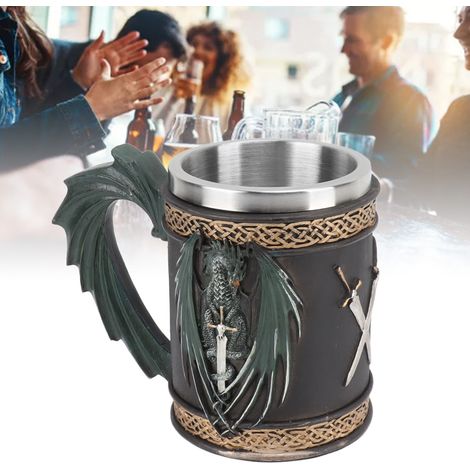 Großer Bierkrug aus Edelstahl, Piratendrachen-Design, Bronze (1/5)