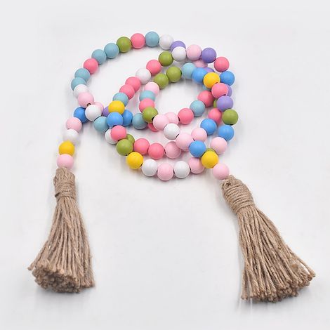 Guirlande En Perles Bois - 58,3 Pouces - Perles Ronde 16 Mm - Couleurs Sucrées Rose Bleu Vert Blanc - Pour Décoration Murale Intérieure - 1 Pièce (1/5)