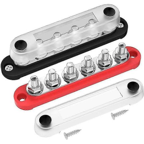 Barre omnibus 12 V, bornes 6 x 5/16 pouces (M8), bloc de distribution d'alimentation 12 volts avec couvercle, barre omnibus de batterie 12 V-48 V pour automobile (1/5)