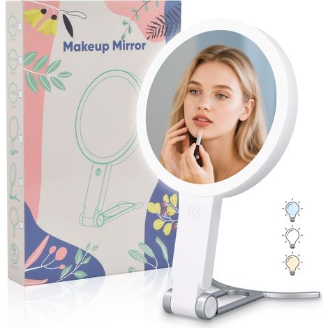 Miroir Grossissant Lumineux 30X/1X avec 64LED Double Face Rechargeable Pliable Éclairage pour Maquillage, Salle de Bain, Voyage, Bureau (1/5)
