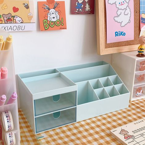 Boîte de Rangement Bureau Multifonction Design Grille Mignonne, Organisateur de Bureau pour Fournitures Scolaires Stylos Vert Clair (1/5)