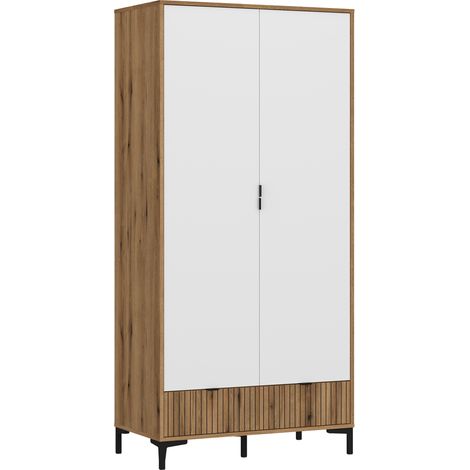 Kleiderschrank Eiche mit weiß und Lamellenoptik RISBY-129 (1/5)
