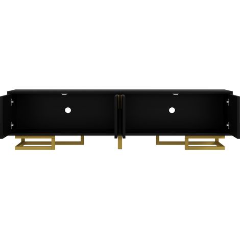 Mobile TV lowboard 160 cm nero con ante strutturate, 4 porte, maniglie e piedini dorati MODENUIT (1/5)