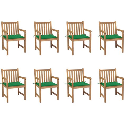 Sillas de jardín 8 uds madera maciza de teca cojines verde