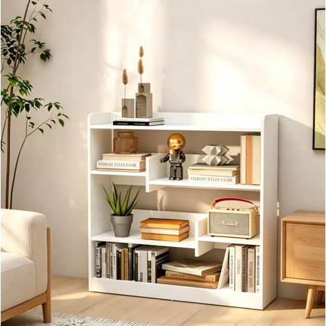 Libreria aperta bianca a 4 livelli, 2 ripiani regolabili, 90 x 24 x 91 cm DESVIAE (1/5)