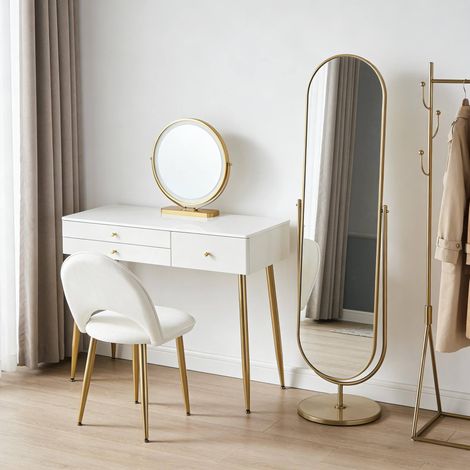 Tavolo da trucco con specchio LED, 3 cassetti, 100 x 40 x 122 cm, bianco e dorato DESVIAE (1/5)