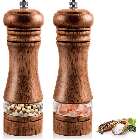 Macina sale e pepe, Macina sale e pepe in legno, Macina sale e pepe manuale, Macina spezie in ceramica regolabile (1/5)
