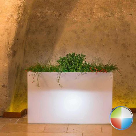 Blumenkübel rechteckig aus Harz 80x35 cm mod. Flowerpot mit multicolor LED mit Solarbatterie