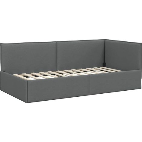 Lit simple,Lit adulte,Cadre de lit d'angle Gris foncé 100 x 200 cm tissu CFW3747101 (1/5)