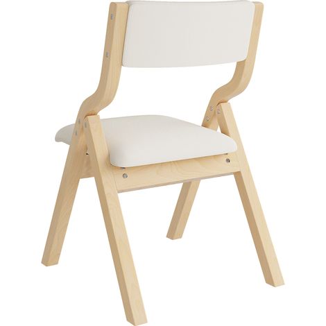 4 chaises pliantes en bois massif avec assise en lin beige, confortables et respirantes pour salle à manger et salon (1/5)