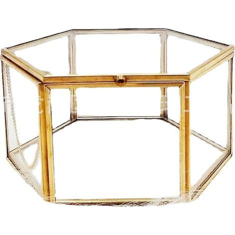 Caja de joyería de cristal vintage, expositor de joyas geométrico dorado (pequeño) (1/3)