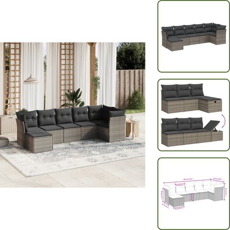 The Living Store Salon de jardin avec coussins 7 pcs gris résine tressée - Ensemble Salon De Jardin - Salon De Jardin Extérieur - Mobilier De Jardin - Canapé Jardin - Résine Tressée (1/5)