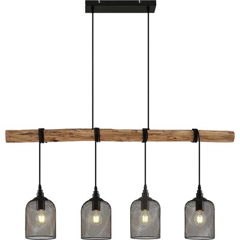 [GEBRAUCHT] B-Ware Lindby Hängeleuchte Pendelleuchte Elrond Schwarz Holz E27 Led 4 Flammig 116 Cm