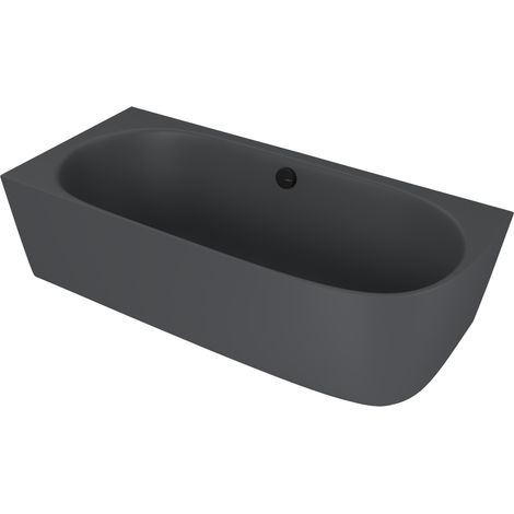 Baignoire d'angle sur pied en fonte de marbre SUSSI L 160x70x50cm, anthracite mat (1/2)