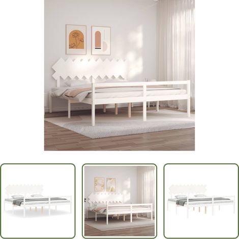 vidaXL Lit en bois -  Lit pour personne âgée sans matelas blanc 200x200cm bois massif (1/5)