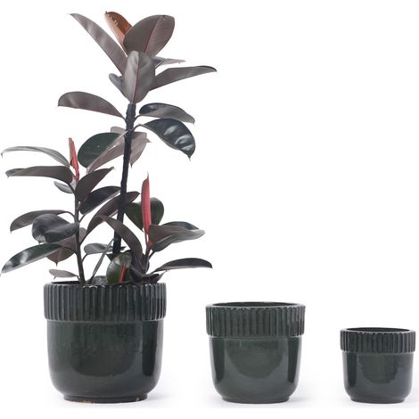 CHICFURN Vaso in ceramica artigianale Ø 30,5 cm verde scuro lucido, per interni e balcone (1/5)