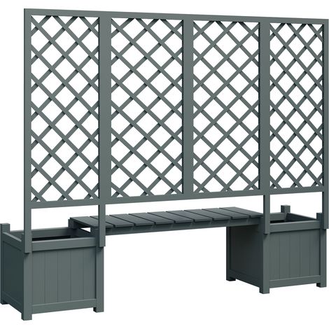 Fioriera con grigliato e seduta in legno di abete grigio 169 x 145 x 42 cm (1/5)