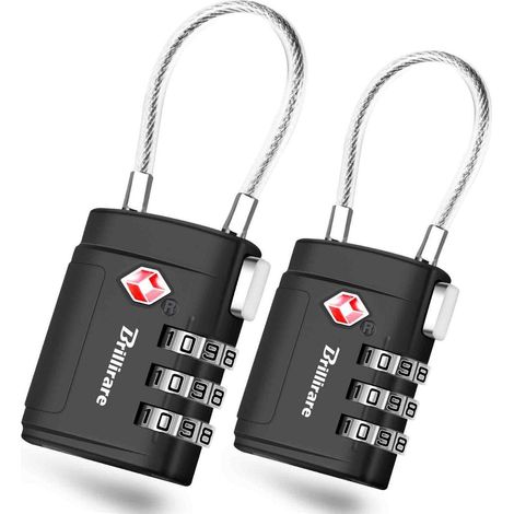 Cadenas de bagage TSA avec câble, serrure à combinaison 3 chiffres, étanche, métal, sans clé
