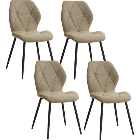 Wokaka Set di 4 sedie - Sedia da pranzo vintage a forma di diamante - Sedia in lino - Gambe in metallo (Verde)