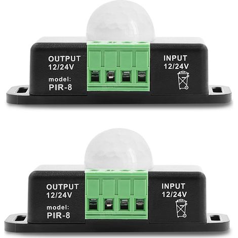 Deux interrupteurs à détecteur de mouvement infrarouge- capteur PIR 12V-24V- détecteur de mouvement LED- contrôleur d'éclairage intelligent avec fonction minuterie- adapté aux bandes LED (2 unités- no (1/5)