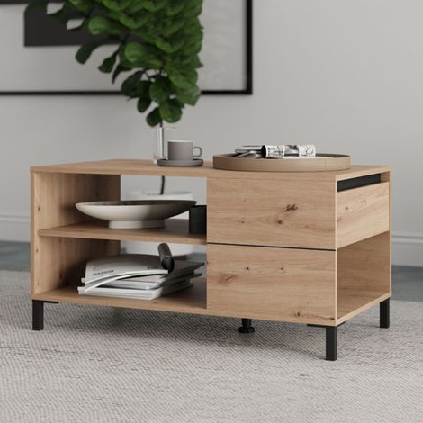 Salontisch Salentina, eine Schublade, mit Füßen, 3 Fächer, 102x55x52h cm Eichenholz Braun (1/5)