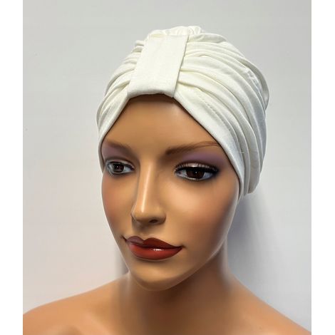 Turbante Emma color crudo para mujer, gorro de bambú con elastano, también para después de la quimioterapia. (1/5)