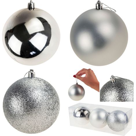 TG63128-1 Palline per albero di Natale in argento PER Pallina per albero di Natale 10CM Set di 3 palline infrangibili (1/5)