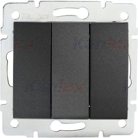 Kanlux – Interrupteur triple encastrable 71x71mm – 3 leviers – Graphite – Installation rapide avec connecteur à vis – Certifié CE IP20 (1/2)