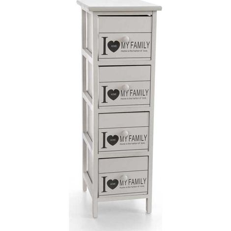 CASSETTIERA IN LEGNO DECORATA CON 4 CASSETTI COLORE BIANCO 26 X 32 X 80 CM (1/2)