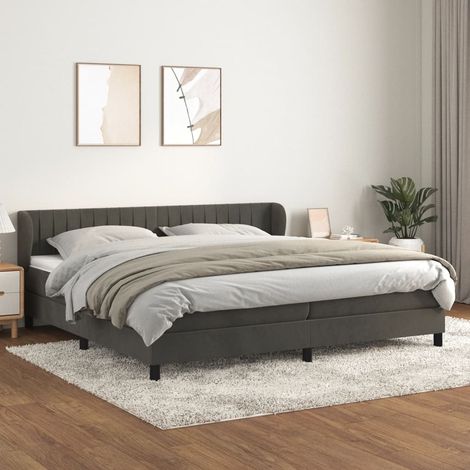 Lit à sommier tapissier et matelas - Cadre De Lit Moderne: King Size - Lit Double - Gris foncé 200x200cm Velours Chic-915903 (1/5)