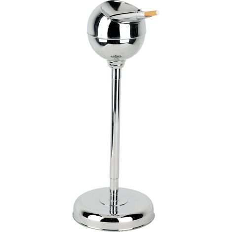 Kare Design portacenere a stelo Spheric, metallo cromato, 72cm, coperchio chiudibile, altezza regolabile 37 - 72cm, con posasigaretta, retrò (1/5)