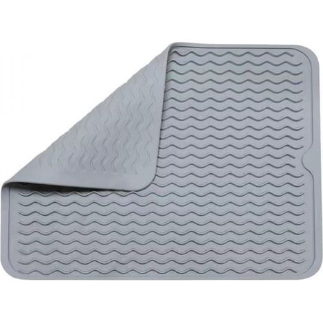 Tapis de séchage de cuisine gris clair, tapis de séchage de vaisselle, tapis de séchage en silicone, résistant à la chaleur, antidérapant, durable