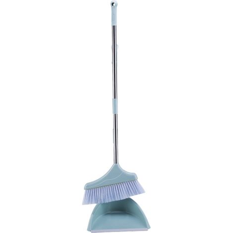 Ensemble Balai Et Pelle Debout - Matériau Pp Robuste - Pour Maison Bureau Cuisine - Set De 2 Pièces - Bleu Nordique (1/2)