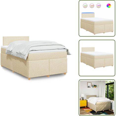 Sommier à lattes de lit avec matelas crème 120x190 cm tissu - Sommier À Lattes De Lit - Sommiers À Lattes De Lit - Lit - Meuble De Chambre À Coucher (1/5)
