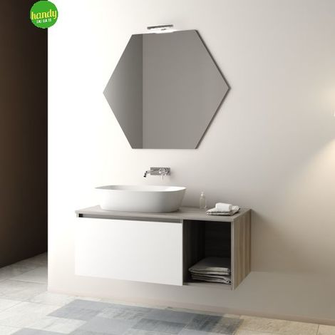 Mobile bagno sospeso con specchiera e lavabo da appoggio modello esagonal 105cm composizione completa - olmo/bianco opaco Mobo (1/4)