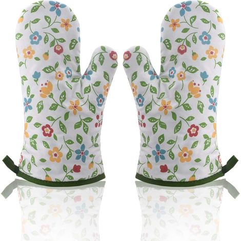 Gant Four - Résistant Jusqu'à 250 °C - Doublure Épaisse en Coton et Polyester - Poignet avec Lanière - Pour Four Micro-Ondes Barbecue Cuisson - 1 Paire (1/5)