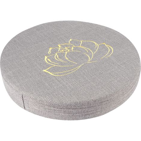Coussin en lin brodé, rond, pour tatami, balcon ou baie vitrée, déhoussable, épais, pour méditation, prière ou yoga (surdimensionné) – emballé individuellement dans un sac – motif de lotus brodé gris,