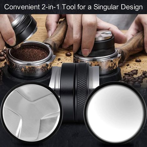 Ortviai Kit d'accessoires pour machine à café 58 mm – Tasseur double face, base en silicone, tamis à puck et anneaux de dosage (1/4)