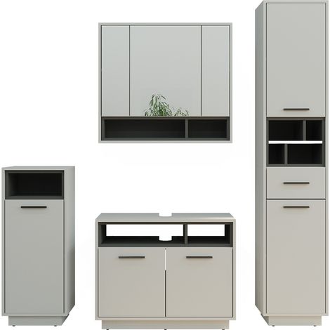 Conjunto de muebles de baño Beatrice, Gris, 4 piezas, Vicco