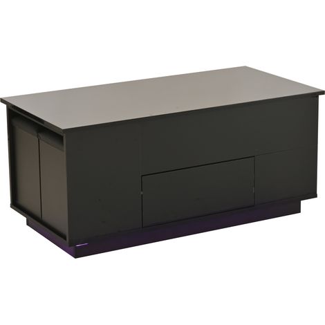 Tavolino da salotto elevabile 100 x 50 x 45 cm con LED, 2 cassetti e 2 sgabelli, nero (1/5)