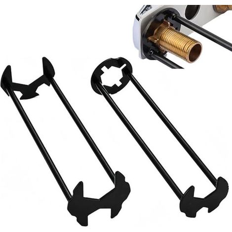 Llave para lavabo, 2 piezas, Llave multifuncional para fregadero, Herramienta universal de fontanería, Apta para cocina y baño, Negra (1/5)