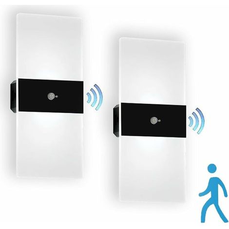 VURAHOME - Lumière Blanche Noire - Applique Murale avec Détecteur de Mouvement Intérieur, Applique Murale à Piles Veilleuse USB Batterie Rechargeable Acrylique Détecteur de Mouvement Applique Murale, (1/3)